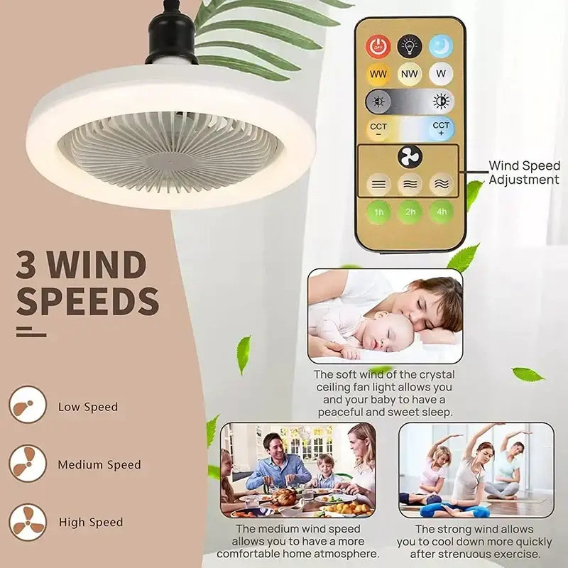 Modern white circular ceiling fan with integrated light and remote control for adjustable wind speed decorbites ceiling fan