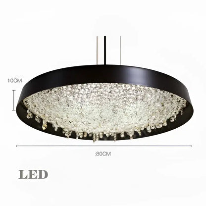 Modern white clear crystal pendant light with black circular led chandelier and dense decorbites clear crystal droplets
