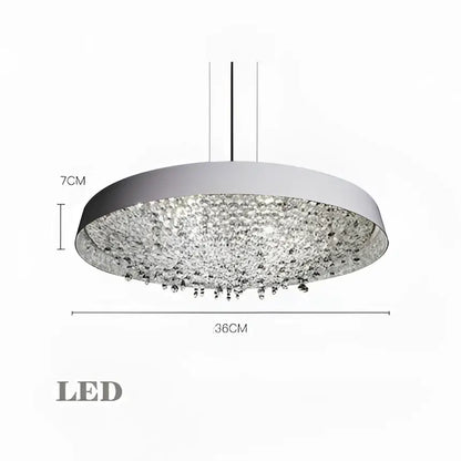 Modern white clear crystal pendant light with a silver frame and sparkling decorbites clear crystal droplets for living room decor