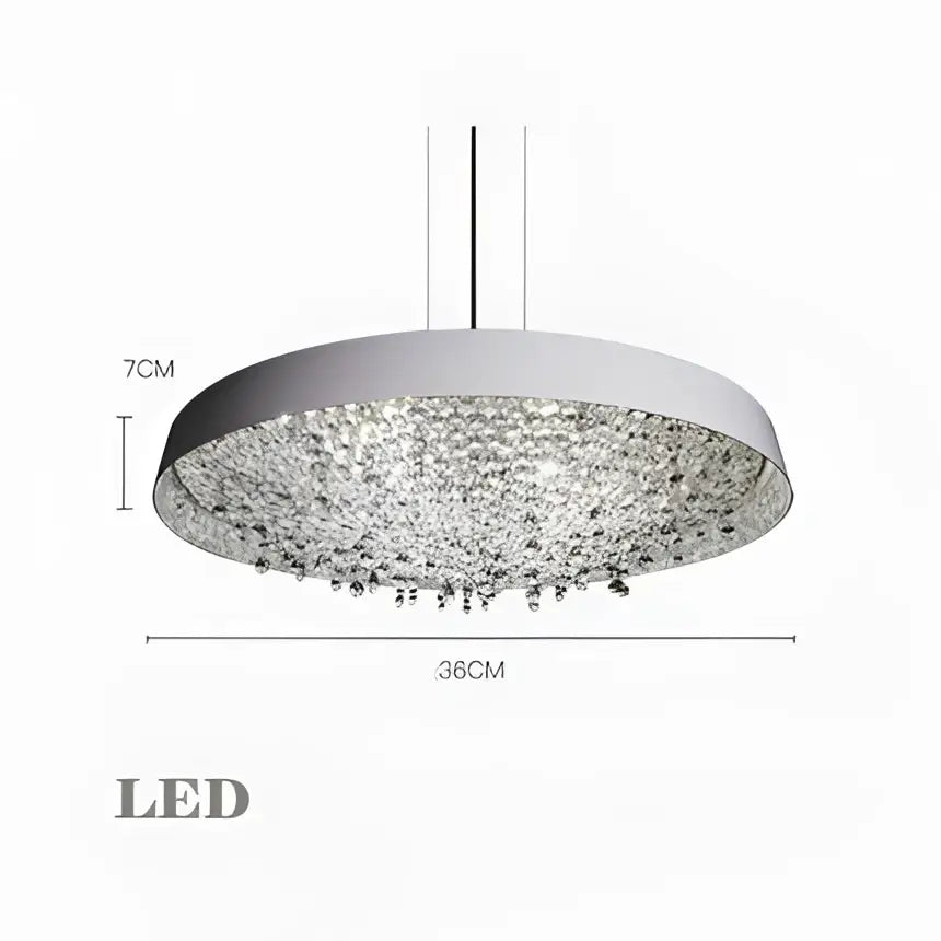 Modern white clear crystal pendant light with a silver frame and sparkling decorbites clear crystal droplets for living room decor