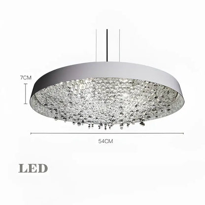 Modern silver circular pendant light with decorbites clear crystal droplets for living room clear crystal pendant light
