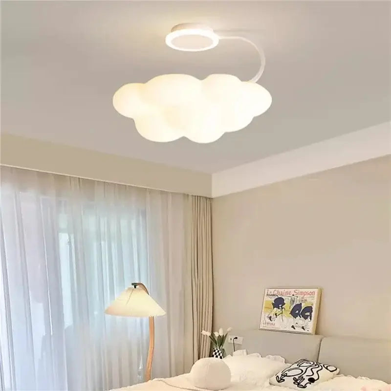 Modern white cloud ceiling light with led lamp curved stem and circular fixture ideal for nursery decorbites cloud ceiling