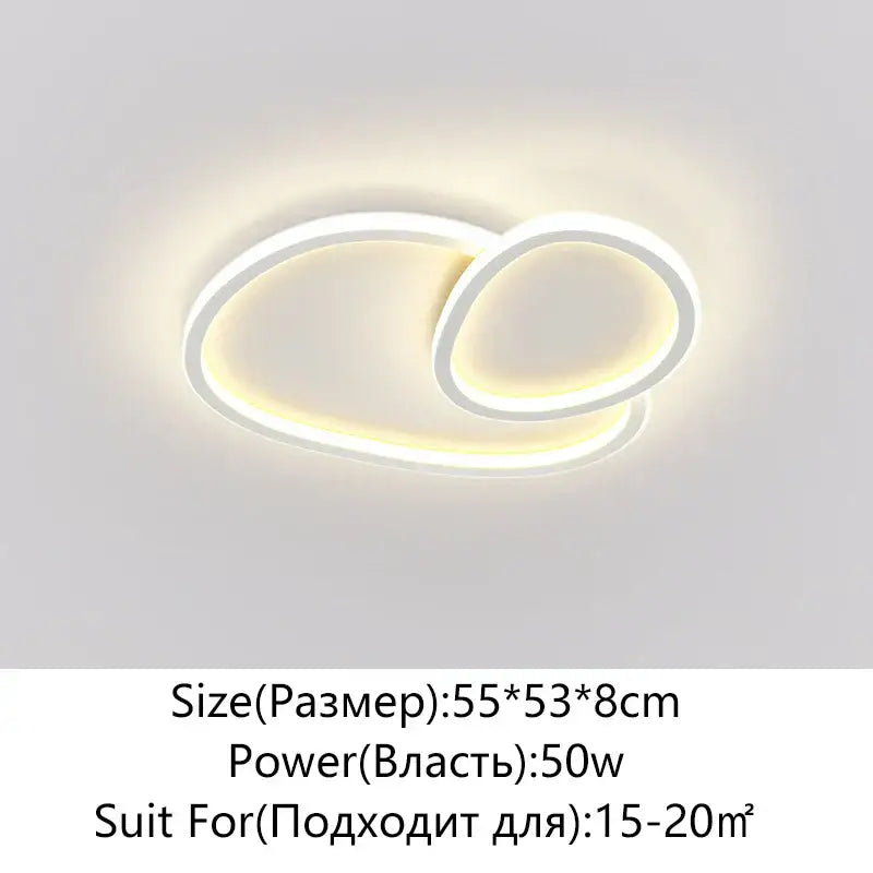 Modern white decorbites cobblestone led ceiling lights with sleek intertwined oval design emitting warm yellow glow