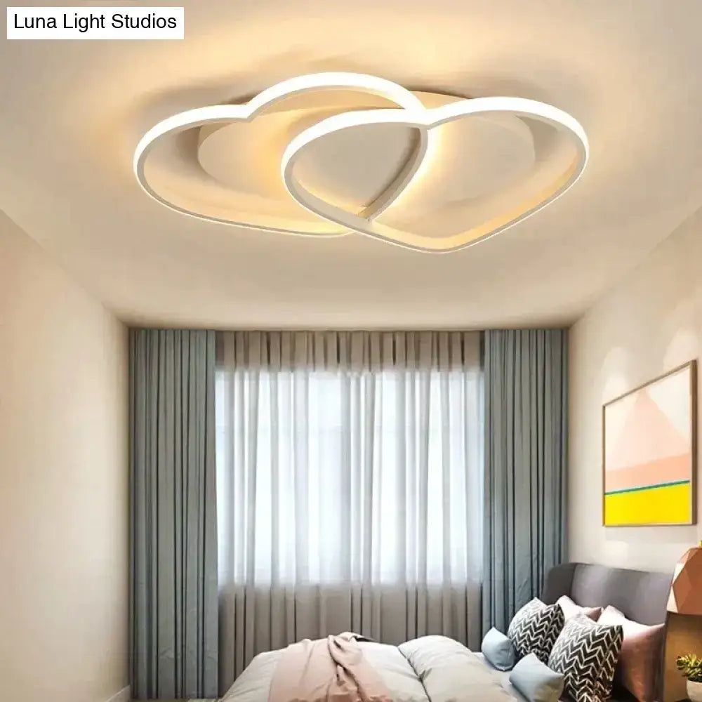 Modern white coffee interlocking heart pendant light fixture with led design for bedroom lighting