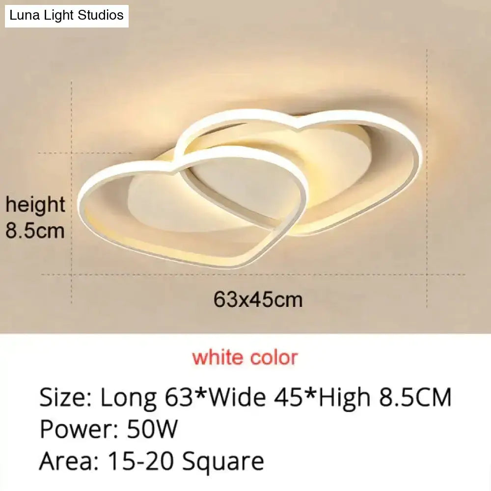 Modern white coffee pendant light with intertwined heart design ideal for bedroom ceiling lighting