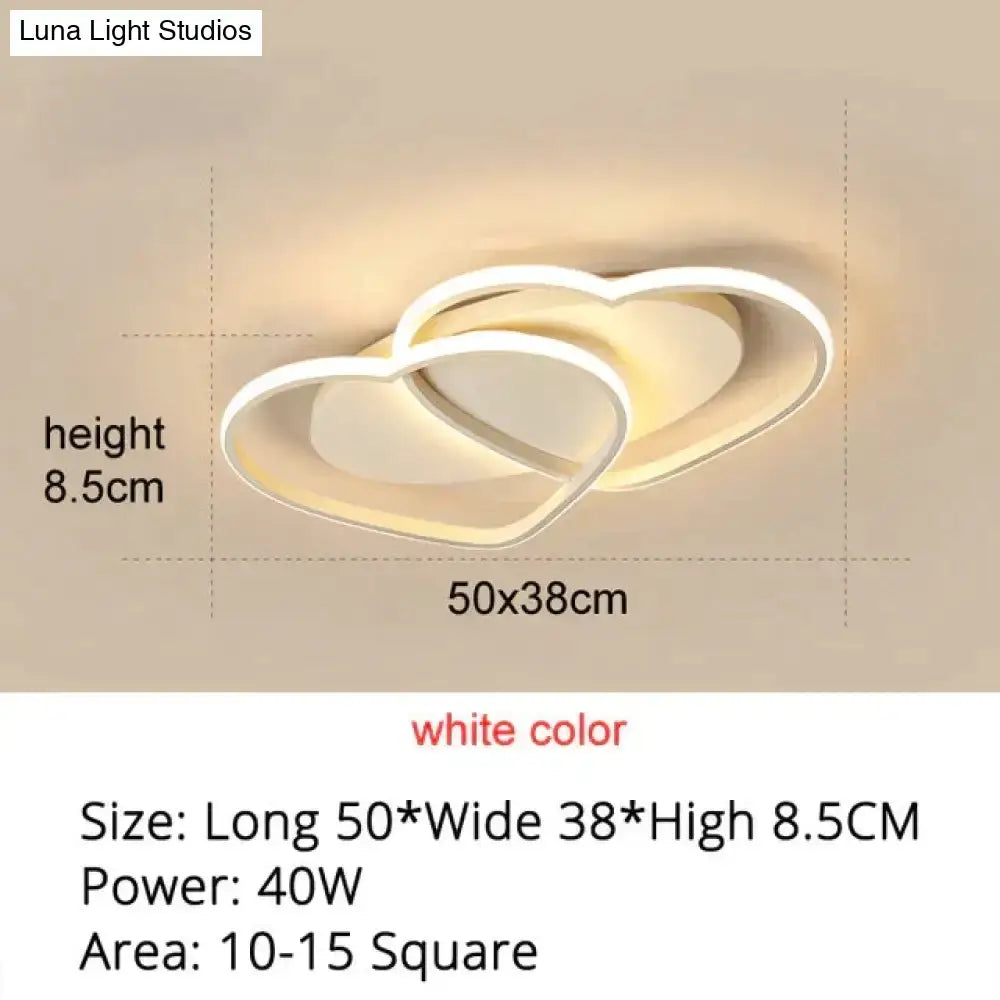 Modern white and coffee pendant light with overlapping heart led design ideal for bedroom lighting