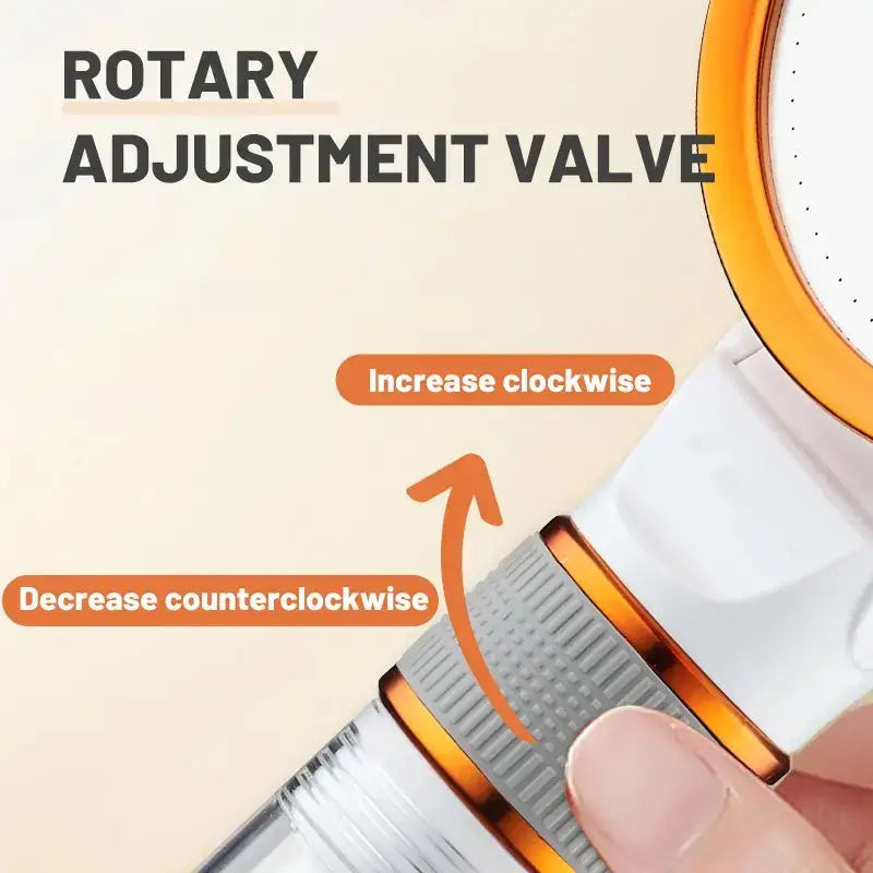 Modern white and copper decorbites dual sided high pressure showerhead with white orange rotary valve and textured gray grip ring