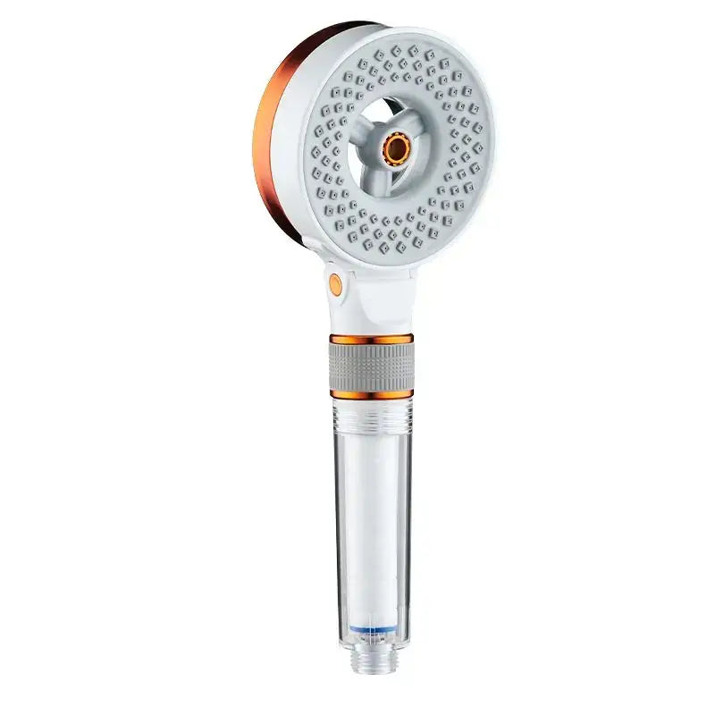 Modern white and copper decorbites dual sided high pressure handheld showerhead with multiple nozzles and water filter housing