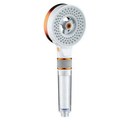 Modern white and copper decorbites dual sided high pressure showerhead with circular nozzles and transparent filter housing