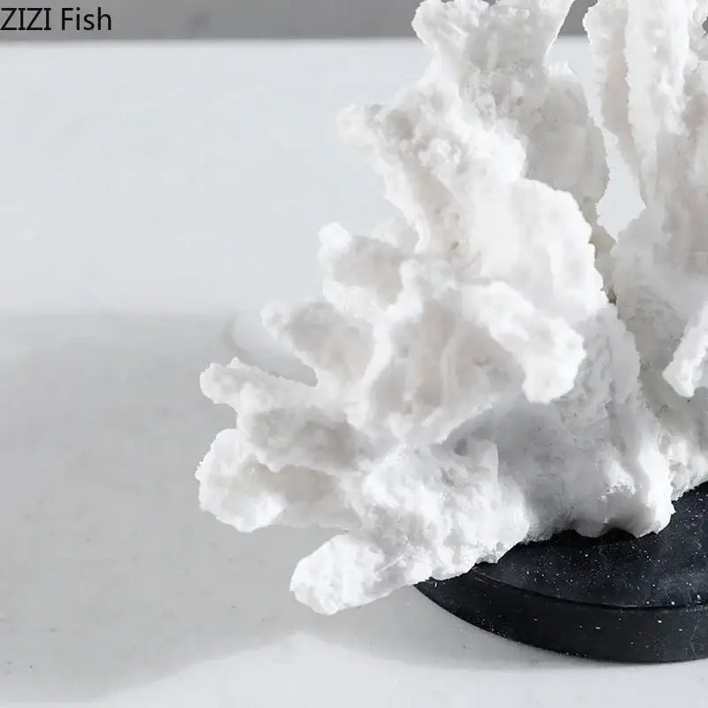 Modern white coral resin sculpture on black circular base for living room decorbites coral resin desk decor