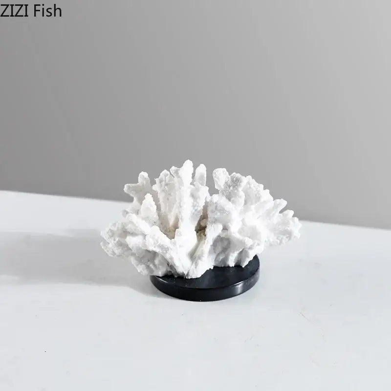 Modern white coral resin sculpture on black base by decorbites coral resin for living room desk decor