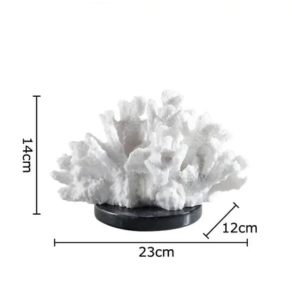 Modern white coral resin sculpture with black circular base for living room desk decor by decorbites coral resin