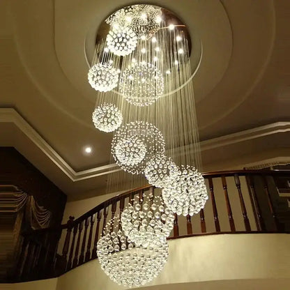 Modern white crystal ball chandelier with cascading clear faceted crystal clusters for staircase living room decorbites crystal ball