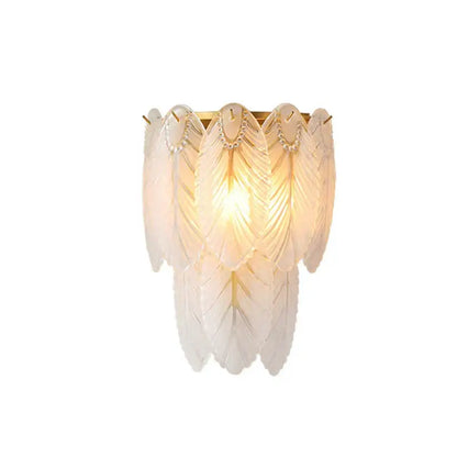 Elegant modern white crystal feather wall lamp with frosted glass and gold pearl sconce for bedroom decorbites crystal feather design