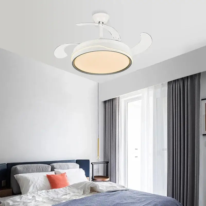 Modern white curved blade ceiling fan light with integrated circular light ideal for bedroom decorbites ceiling fan