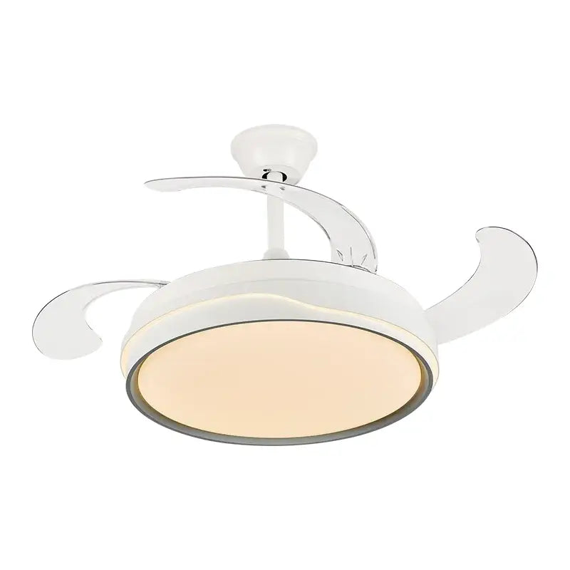 Modern white curved blade decorbites ceiling fan light with integrated led and sleek circular design for bedroom decor