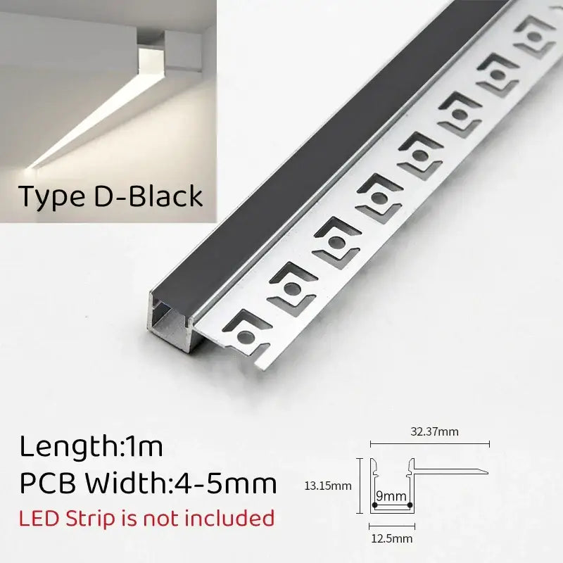 Silver metallic led aluminum profile with black inner lining and geometric cutouts for modern living room recessed light