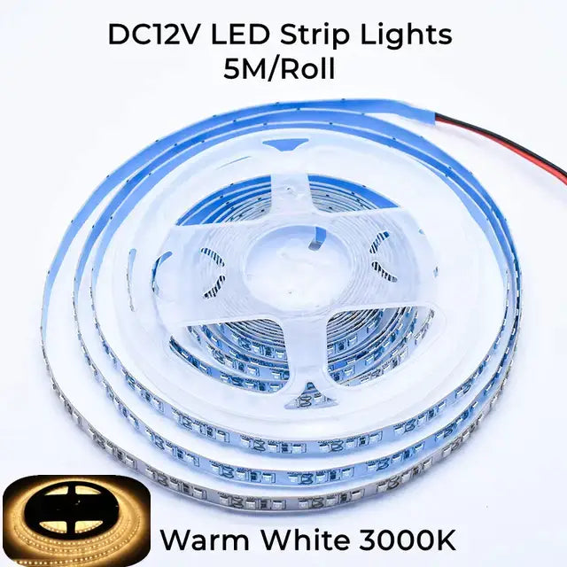 Blue dc12v led strip lights 5 meters roll with warm white 3000k in modern white curved led aluminum profile