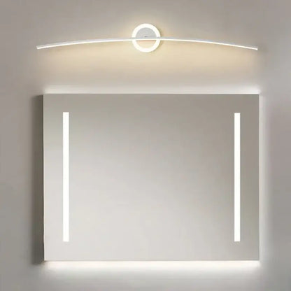 Modern white curved led wall lamp with integrated vertical light strips and overhead lighting for bathroom living room