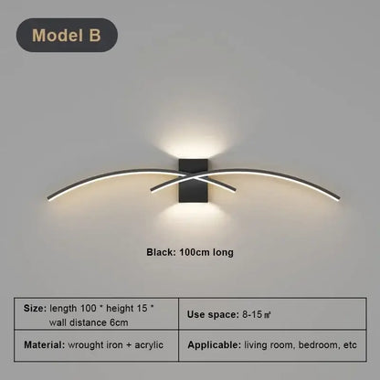 Black modern led wall light strip with sleek curved wrought iron arms and acrylic elements for living room decorbites led wall