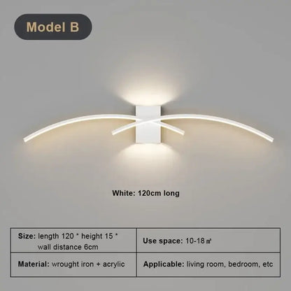 Modern white curved led wall light strip with sleek acrylic arms and wrought iron base for decorbites led wall decor