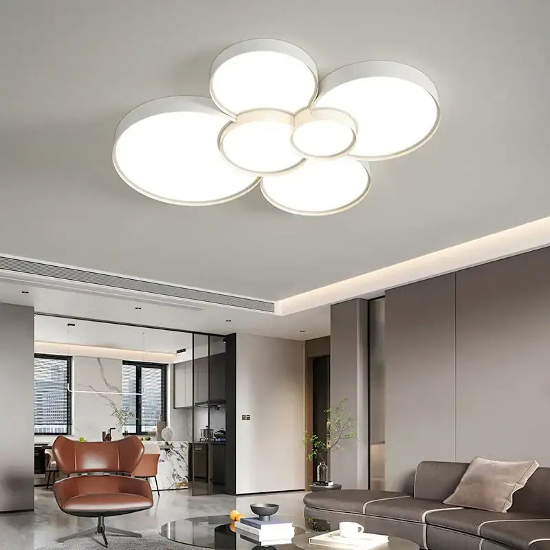 Modern white cylinder led chandelier light with sleek cloud-shaped panels and minimalist design for living room decorbites cylinder led