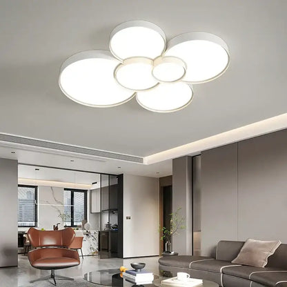 Modern white cylinder led chandelier light with sleek cloud-shaped panels and minimalist design for living room decorbites cylinder led