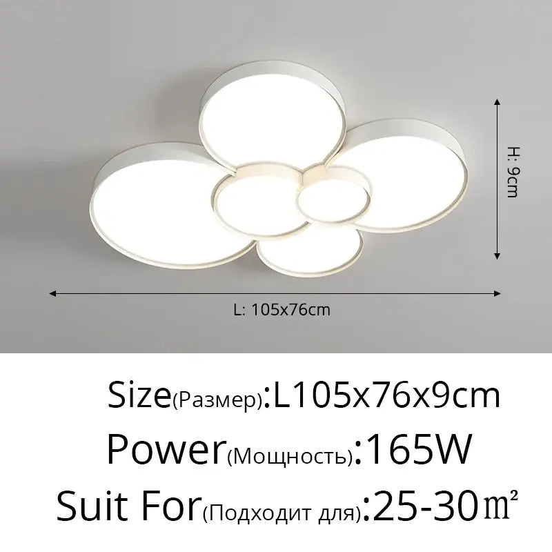 Modern white cylinder led chandelier light with five circular cloud-like panels for living room decorbites cylinder led