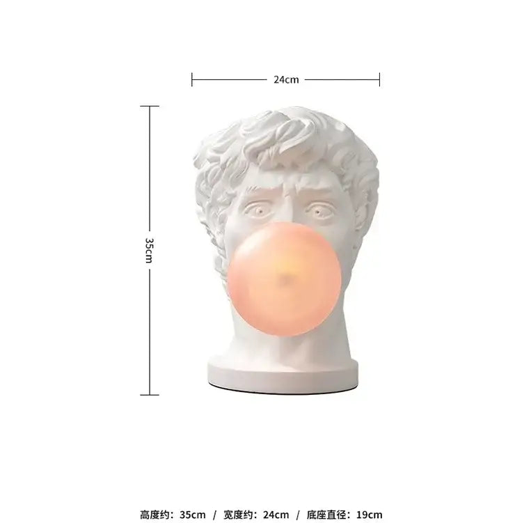 Modern white david sculpture table lamp with marble-style bust and glowing orange bubble design for decorbites decor