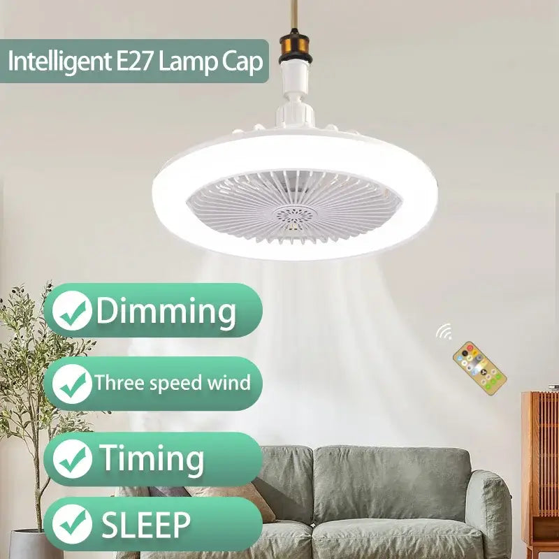 Modern white decorbites ceiling fan with integrated led lighting and smart lamp cap for bedroom use