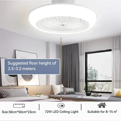 Modern white decorbites ceiling fan with integrated led light features a sleek circular design for bedroom use
