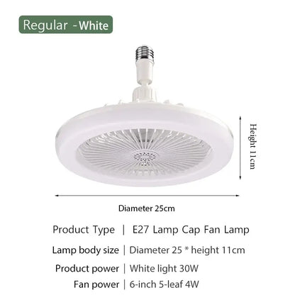 White e27 lamp cap fan lamp with circular design 25cm diameter in modern white decorbites ceiling fan for bedroom