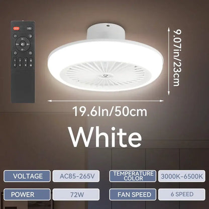Modern white decorbites ceiling fan with LED light and integrated remote control for bedroom ceiling fan use