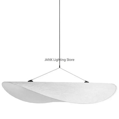 Modern white fabric pendant chandelier with sleek curved design and designer cloth cover for bedroom decorbites lighting