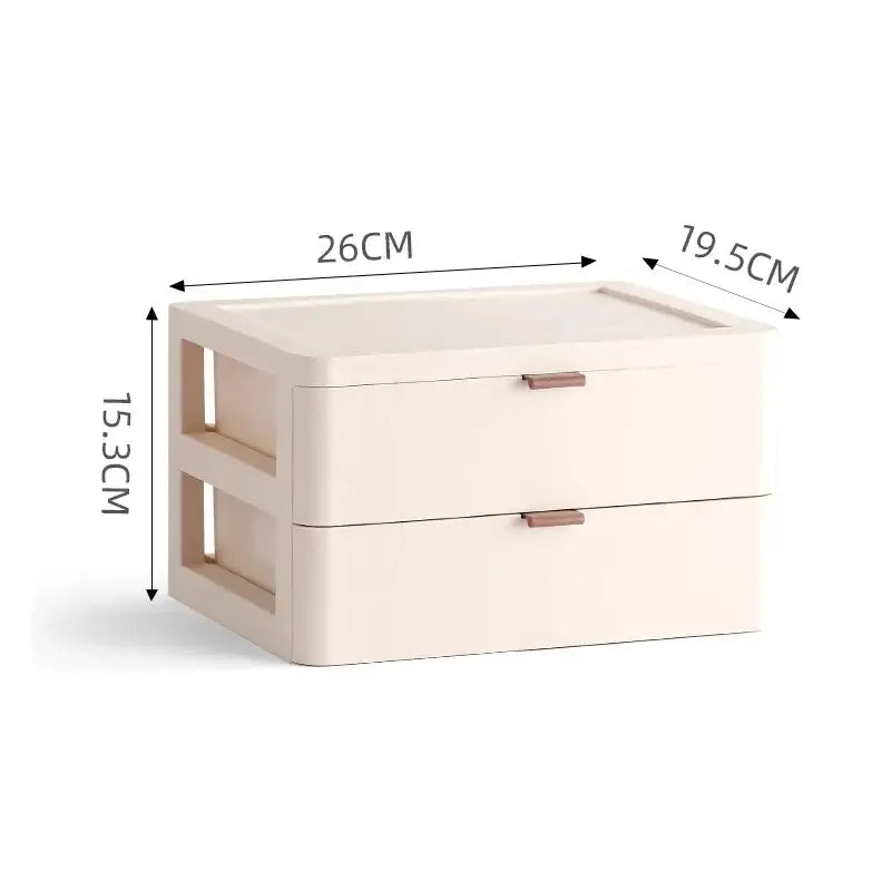 Beige plastic two-drawer desktop organizer drawer with wooden handles decorbites desktop organizer for modern decor