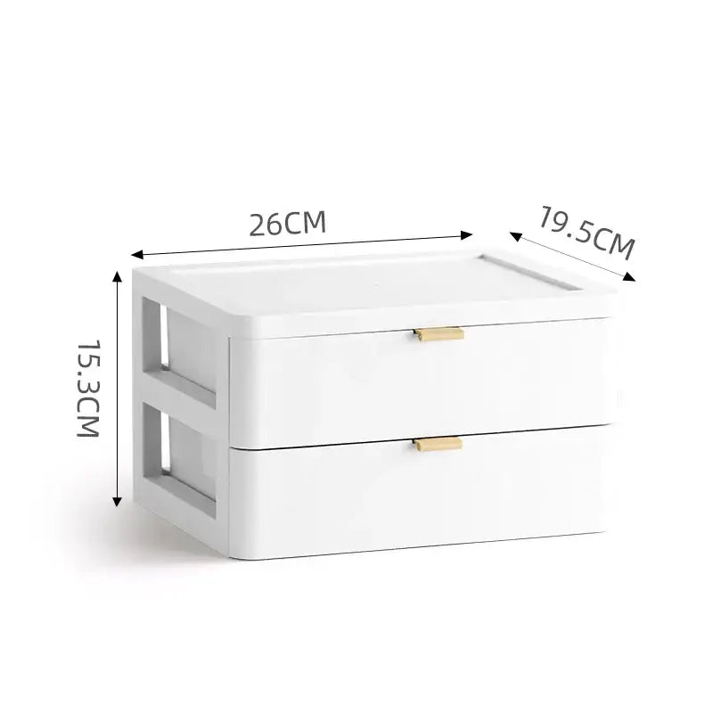 Modern white desktop organizer drawer with gold-tone handles by decorbites for bedroom or office use