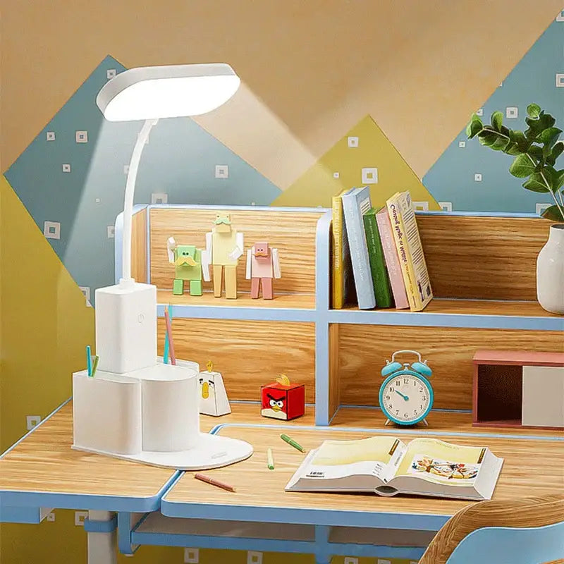 Modern white dimmable led desk lamp with flexible gooseneck and integrated pen holder for bedroom decorbites dimmable led