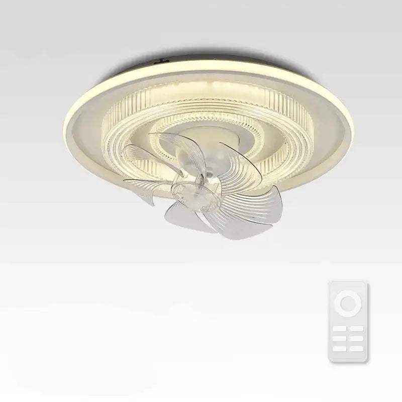 Cream-colored dimmable led fan ceiling lamp with integrated lighting and transparent blades for modern bedroom decorbites ceiling lamp