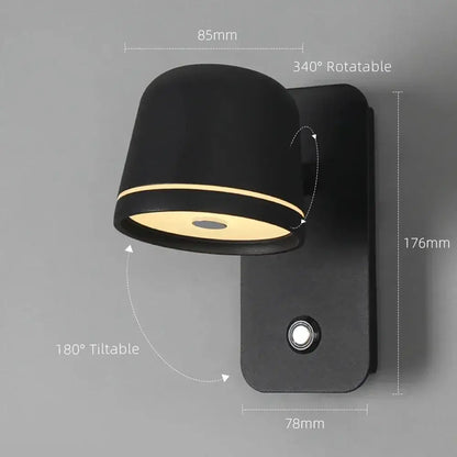 Black matte wall sconce with sleek cylindrical head and adjustable 340° rotation decorbites dimmable led wall spotlight