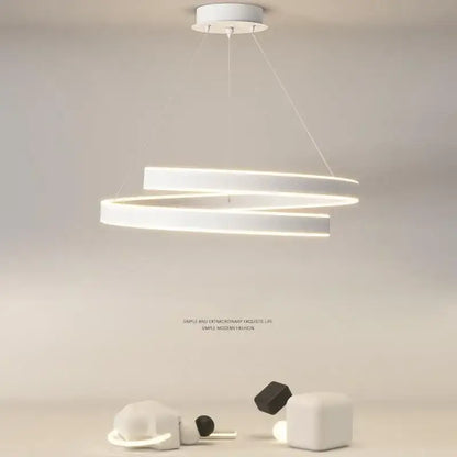 Modern white dimmable metal acrylic pendant ring light with two interlocking circular rings for dining room decorbites dimmable metal