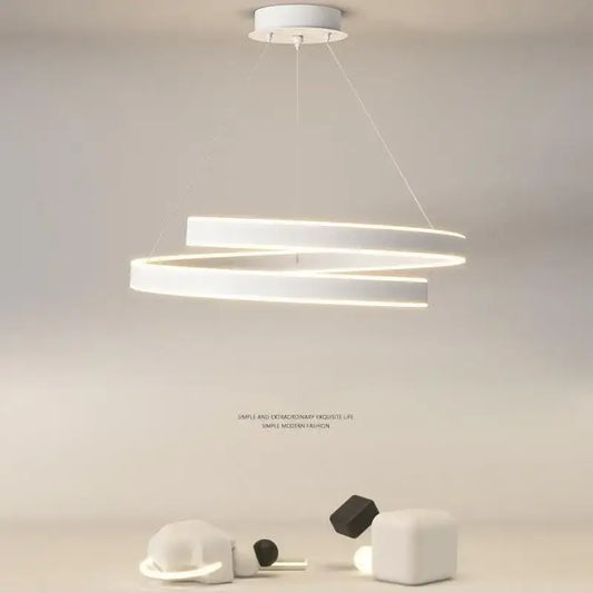 Modern white dimmable metal acrylic pendant ring light with two interlocking circular rings for dining room decorbites dimmable metal