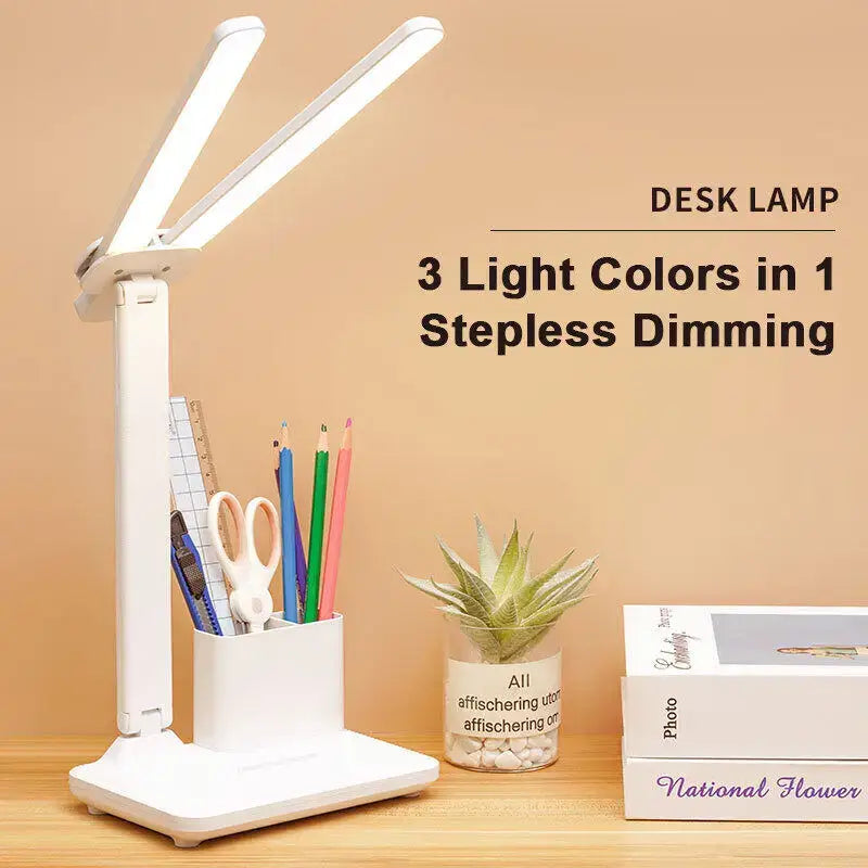 Modern white dual arm led desk lamp with integrated pen holder ideal for bedroom decorbites led desk use