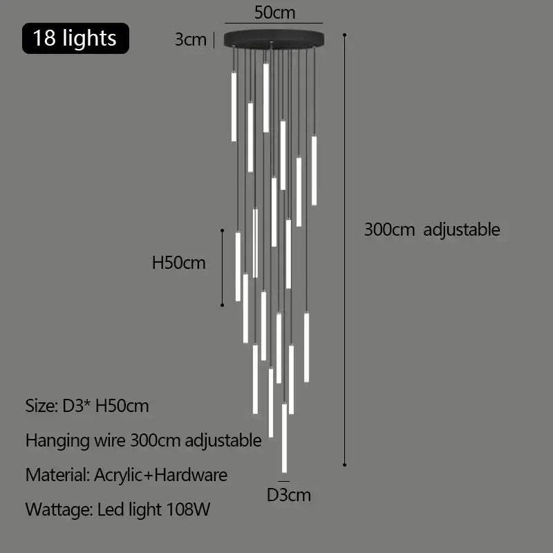 Modern black and white acrylic duplex loft led chandelier with 18 led bulbs for stairway decorbites duplex loft lighting