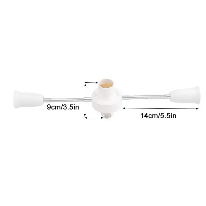 Modern white e27 socket splitter with flexible white plastic and metal arms for living room use