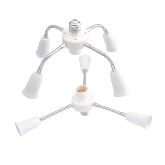 Modern white e27 socket splitter with flexible metallic arms and plastic light sockets for living room lighting use