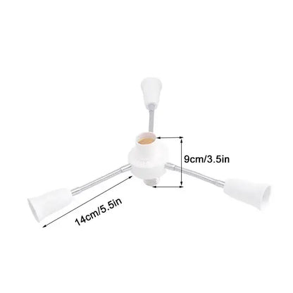 Modern white e27 socket splitter with flexible metallic arms and frosted plastic light fixtures for living room use