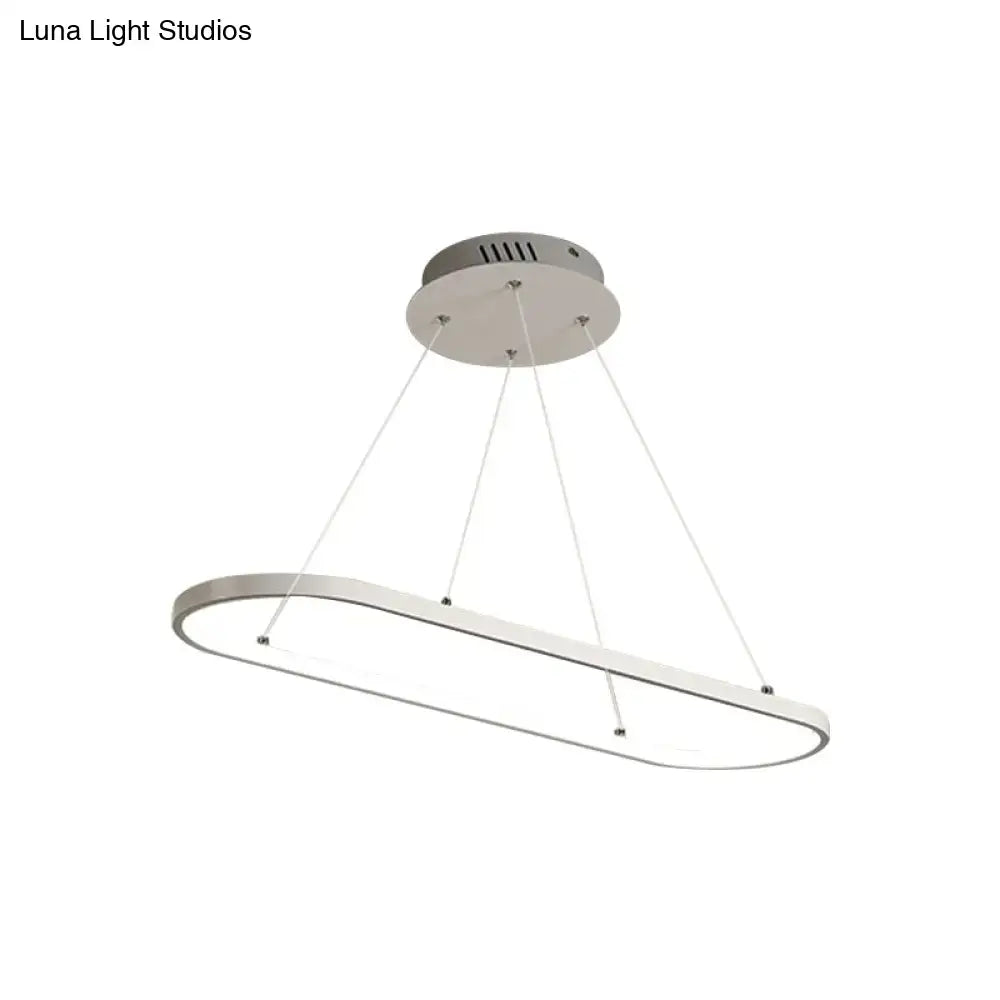 Modern oval-shaped decorbites™ led restaurant ceiling fixture with silver metal frame, warm white diffuser, and bulb base