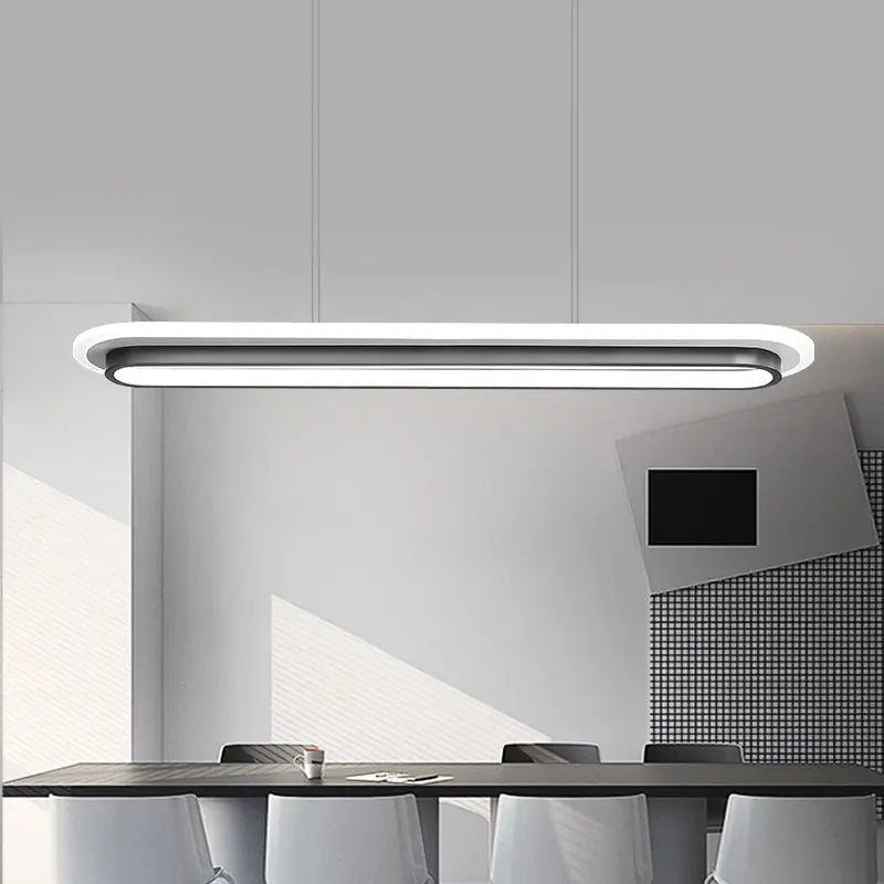 Decorbites™ nordic style black and white elliptical island led suspension lamp with matte black frame and white diffuser panel