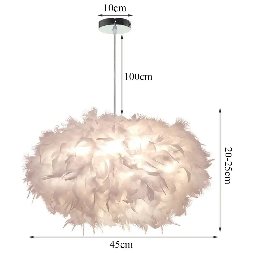 Modern white feather pendant light featuring a soft fluffy feather shade with chrome stem and black ceiling mount