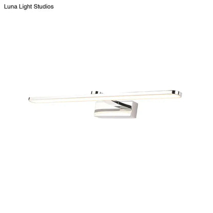 Modern white finish led wall light bathroom sconce with a chrome-finished sleek rectangular design and integrated led bulb